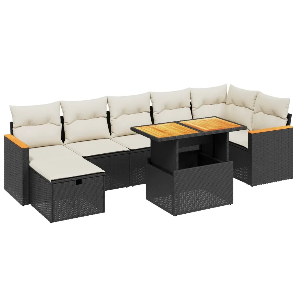 Set Divani da Giardino con Cuscini 8 pz Nero in Polyrattan 3276045 - Image 2