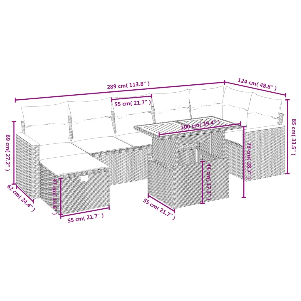 Set Divani da Giardino con Cuscini 8 pz Nero in Polyrattan 3276045 - Image 4