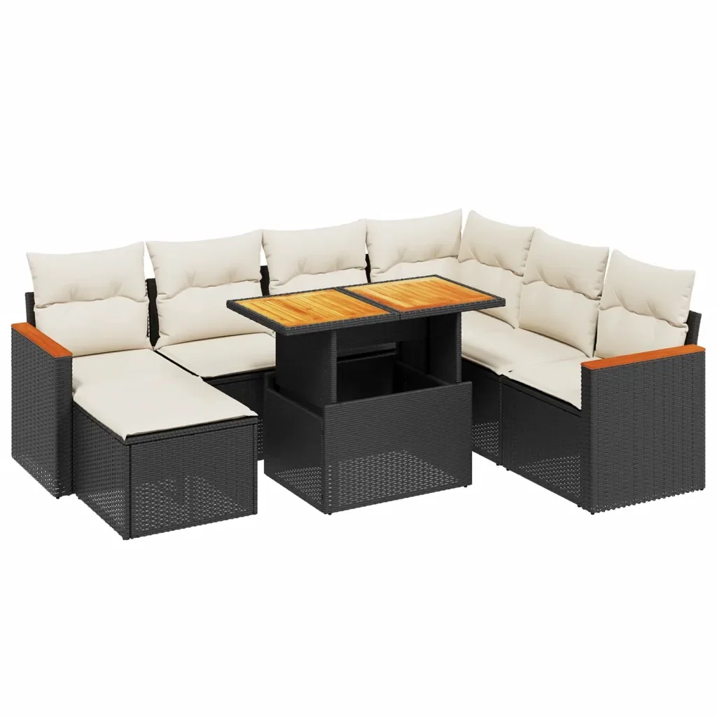 Set Divani da Giardino con Cuscini 8 pz Nero in Polyrattan 3276052 - Image 2