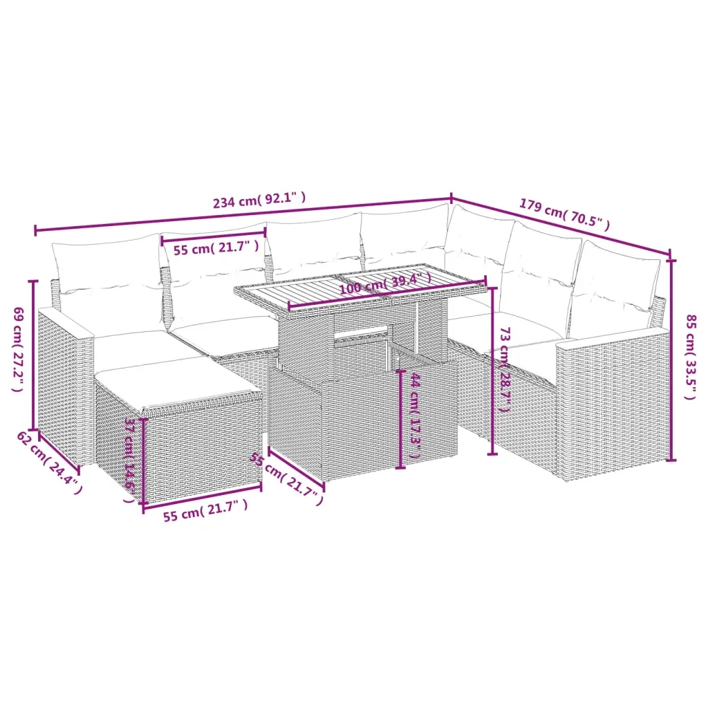 Set Divani da Giardino con Cuscini 8 pz Nero in Polyrattan 3276052 - Image 4