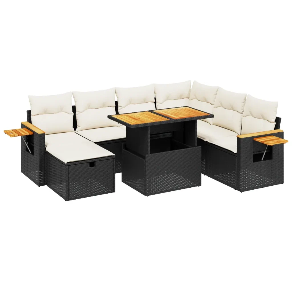 Set Divani da Giardino con Cuscini 8 pz Nero in Polyrattan 3276157 - Image 2