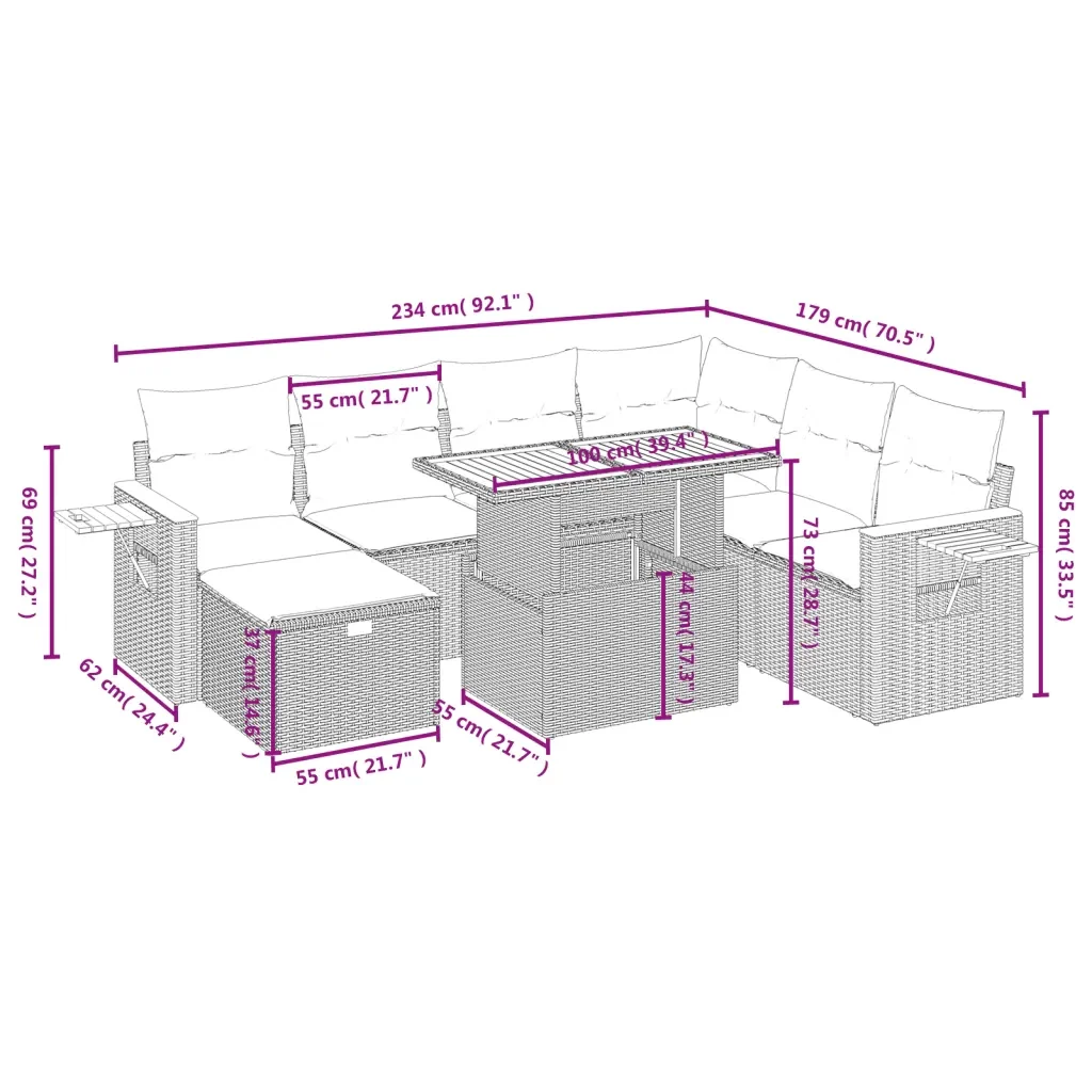 Set Divani da Giardino con Cuscini 8 pz Nero in Polyrattan 3276157 - Image 4