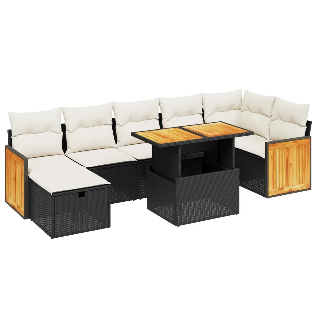 Set Divani da Giardino con Cuscini 8 pz Nero in Polyrattan 3276255 - Image 2