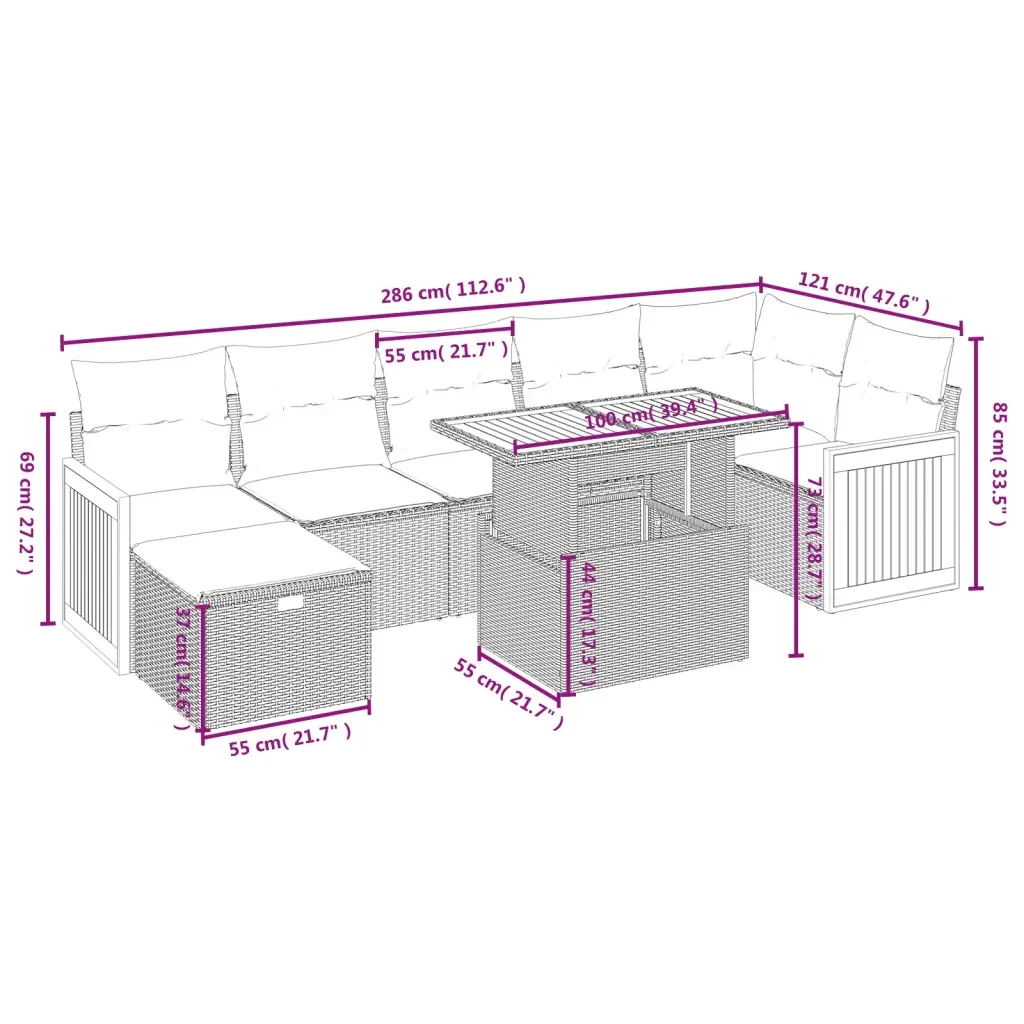 Set Divani da Giardino con Cuscini 8 pz Nero in Polyrattan 3276255 - Image 4