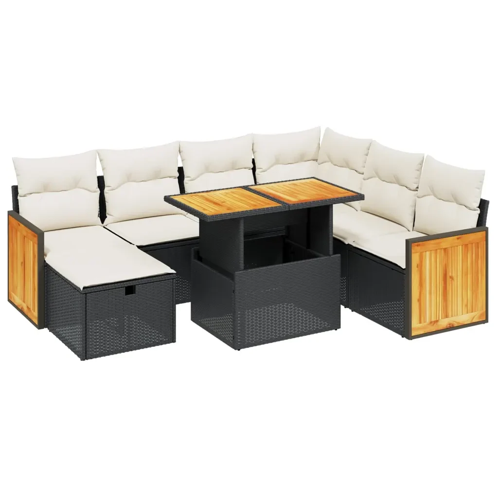 Set Divani da Giardino con Cuscini 8 pz Nero in Polyrattan 3276262 - Image 2