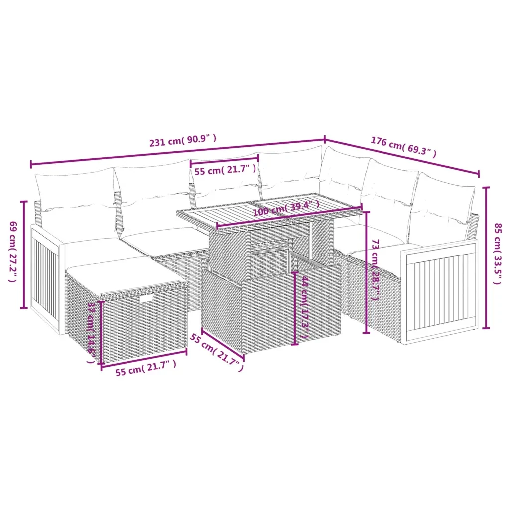 Set Divani da Giardino con Cuscini 8 pz Nero in Polyrattan 3276262 - Image 4