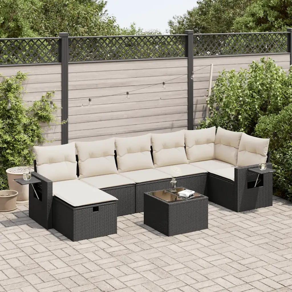 Set Divani da Giardino con Cuscini 8 pz Nero in Polyrattan 3325512