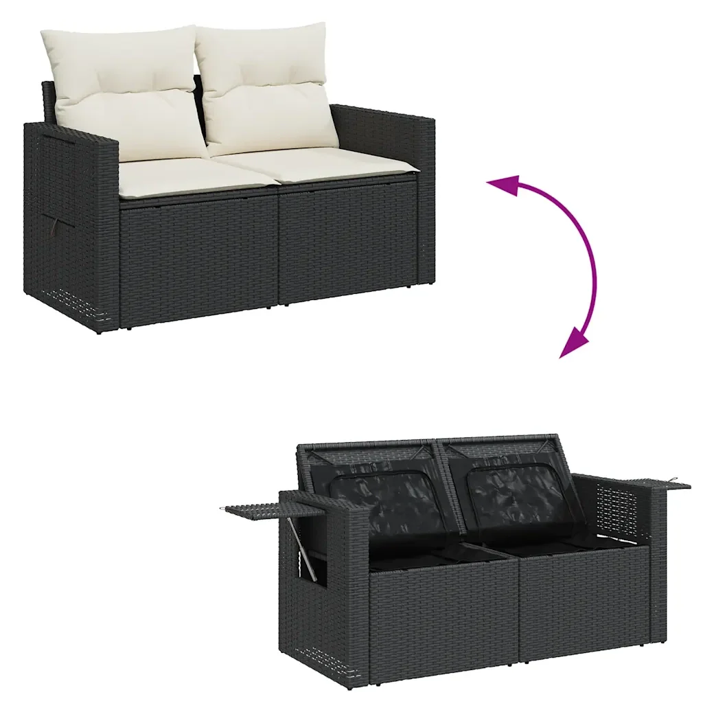 Set Divani da Giardino con Cuscini 8 pz Nero in Polyrattan 3325512 - Image 10