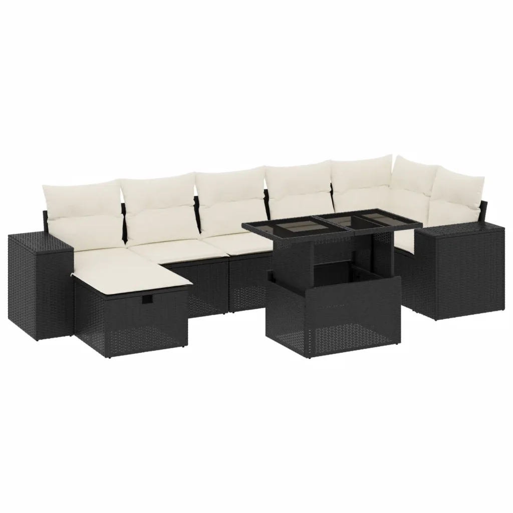 Set Divani da Giardino con Cuscini 8 pz Nero in Polyrattan - Image 2