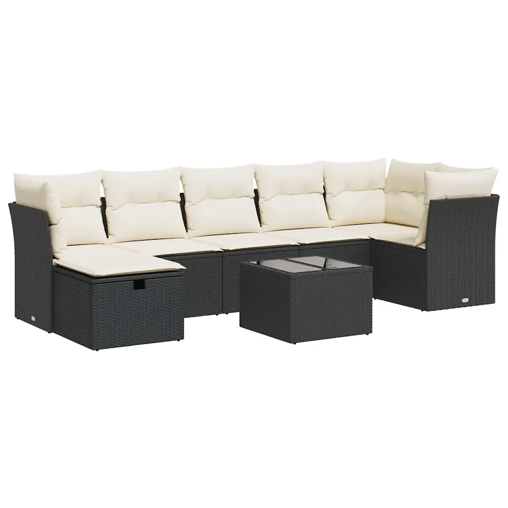 Set Divani da Giardino con Cuscini 8 pz Nero in Polyrattan - Image 2