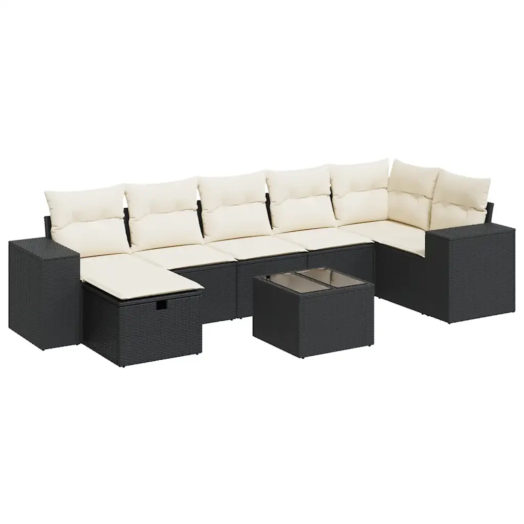 Set Divani da Giardino con Cuscini 8 pz Nero in Polyrattan - Image 2