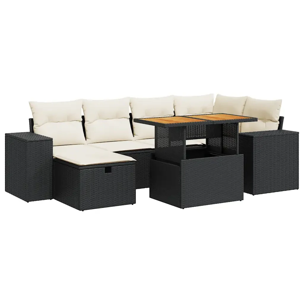 Set Divani da Giardino con Cuscini 8 pz Nero Polyrattan Acacia - Image 2