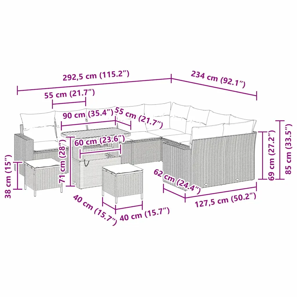 Set Divano da Giardino 12 pcs Grigio polyrattan 3361658 - Image 10