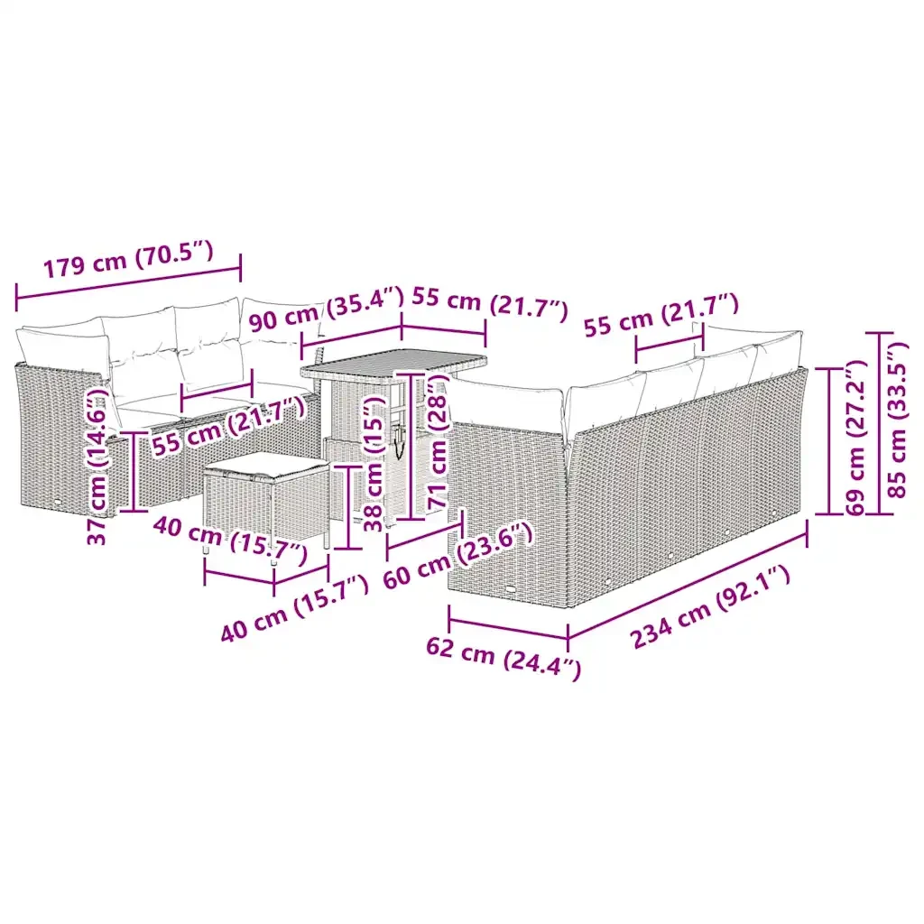 Set Divano da Giardino 10 pcs Beige polyrattan 3361452 - Image 9