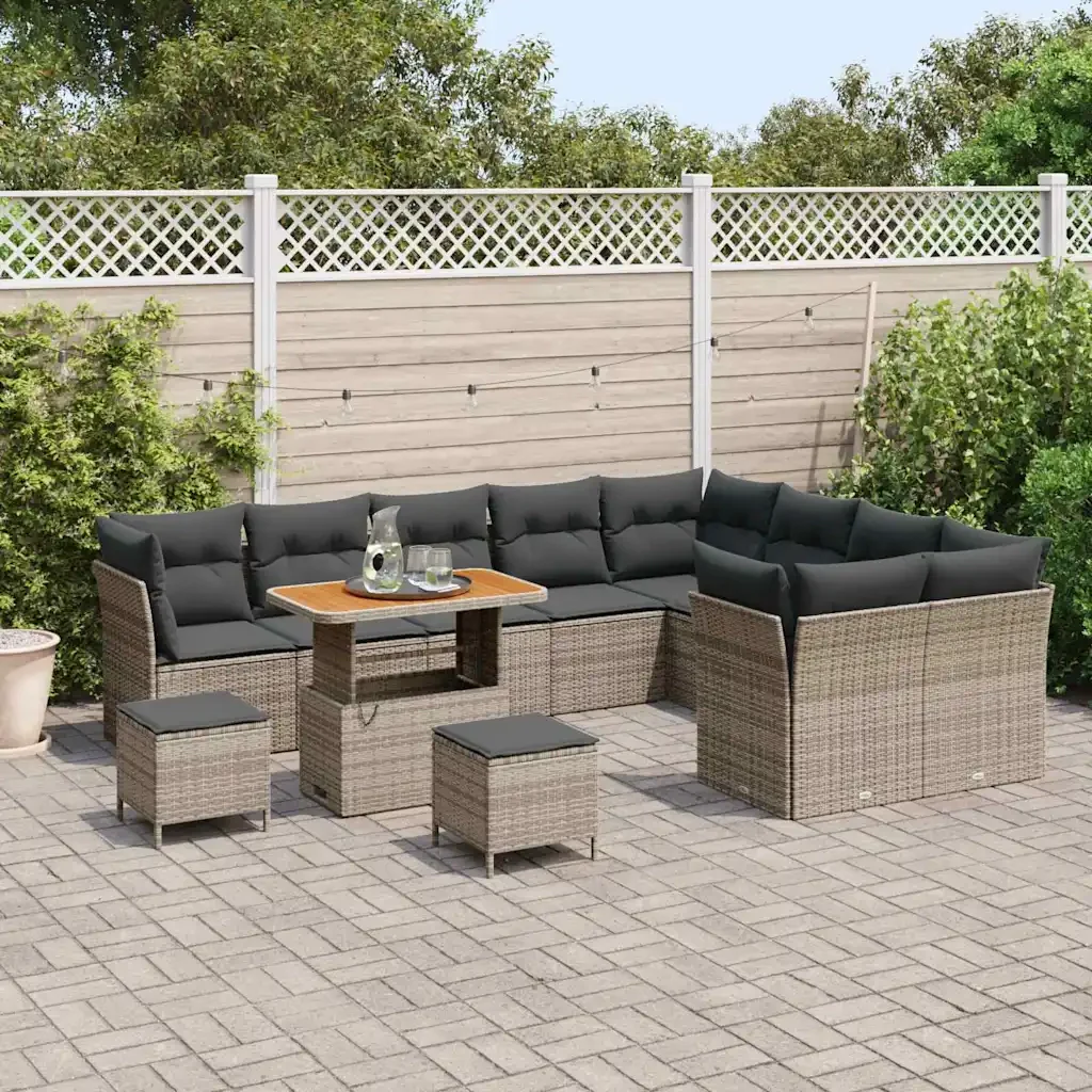 Set Divano da Giardino 12 pcs Grigio polyrattan 3361528 - Image 3