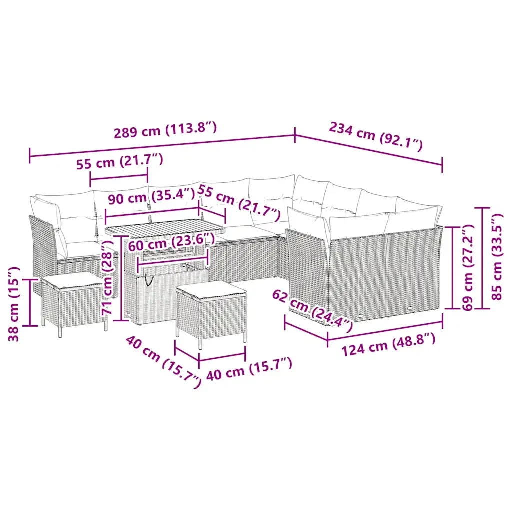 Set Divano da Giardino 12 pcs Grigio polyrattan 3361528 - Image 9