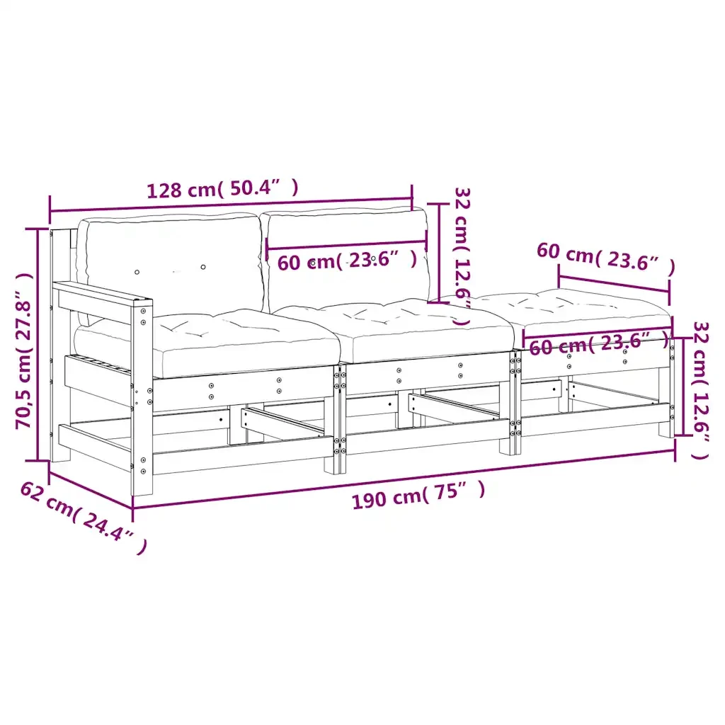 Set Divani Giardino 3pz con Cuscini Legno Massello di Douglas 825602 - Image 9