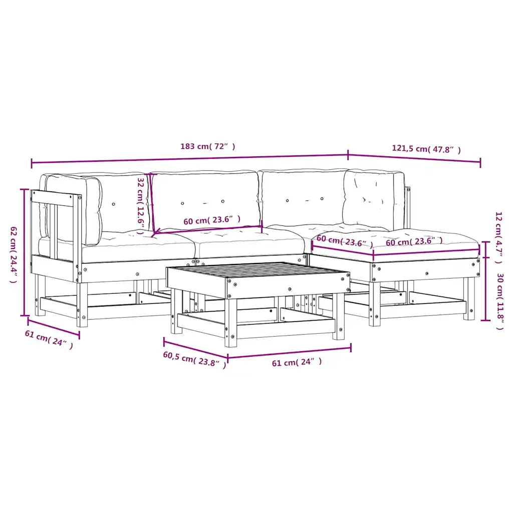 Set Divani Giardino 5 pz con Cuscini Legno Massello di Douglas 3185792 - Image 9