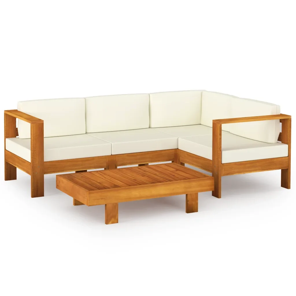 Set Divani Giardino 5 pz Cuscini Bianco Crema in Legno d'Acacia cod mxl 41687 - Image 2
