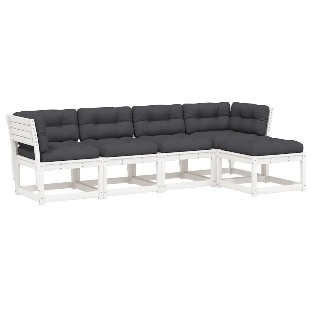 Set Divani Giardino 5pz con Cuscini Bianco Legno Massello Pino - Image 2
