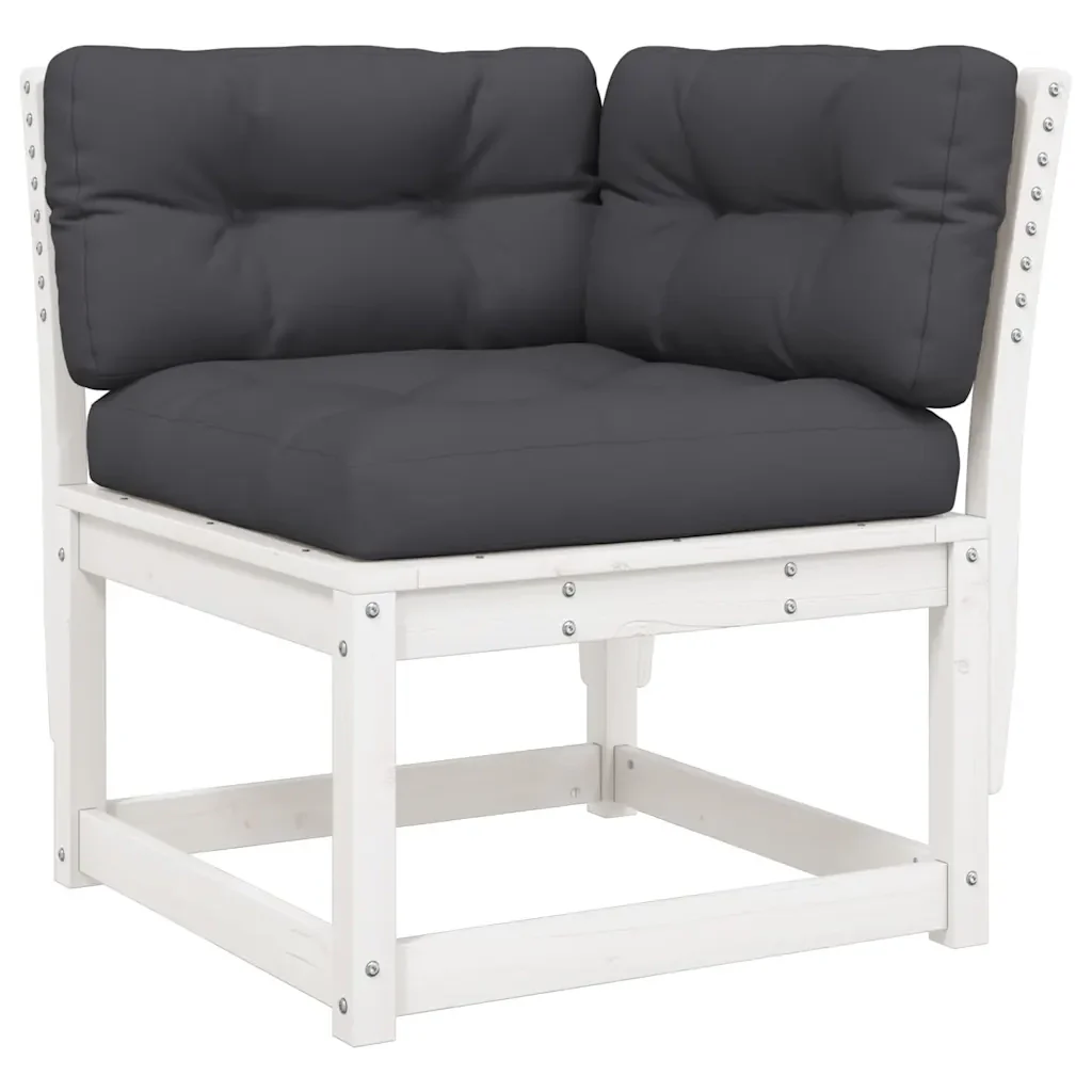 Set Divani Giardino 5pz con Cuscini Bianco Legno Massello Pino - Image 3