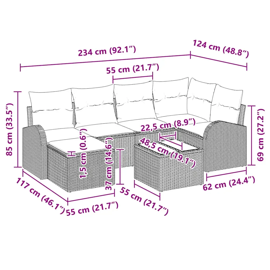 Set Divano da Giardino 7 pcs Grigio polyrattan 3346119 - Image 10