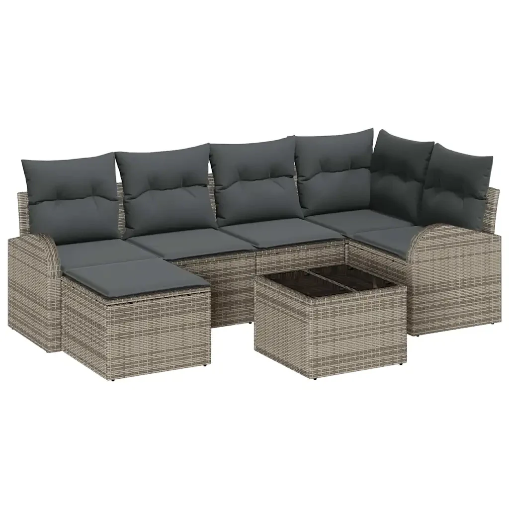 Set Divano da Giardino 7 pcs Grigio polyrattan 3346119 - Image 2