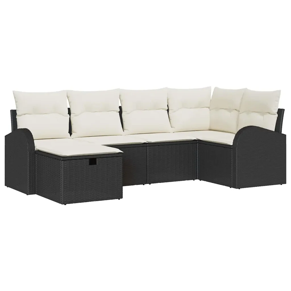 Set Divano da Giardino con cuscino 6 pcs Nero Poly Rattan 3360408 - Image 2