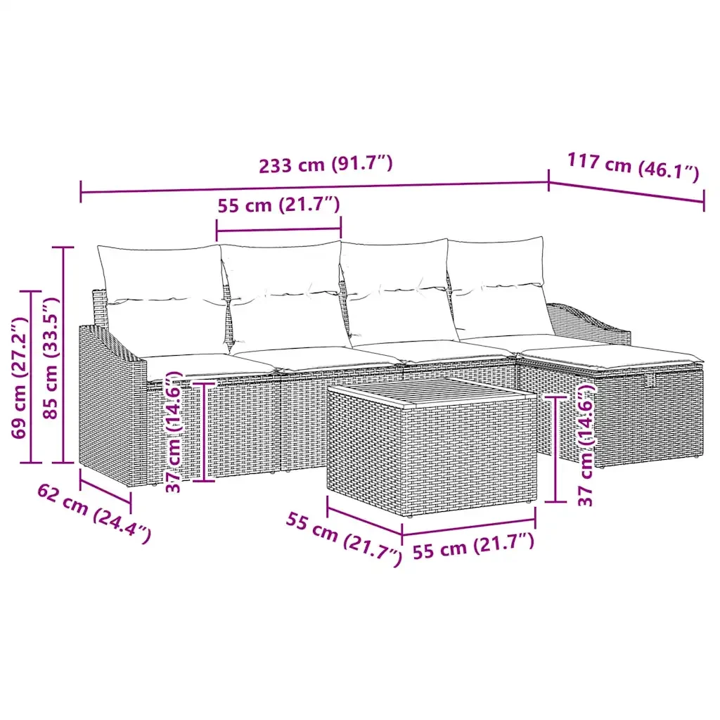 Set Divano da Giardino con cuscino 6 pcs Nero polyrattan 3359558 - Image 10