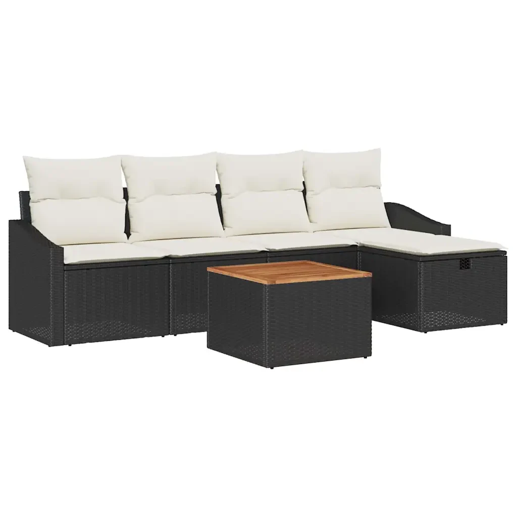 Set Divano da Giardino con cuscino 6 pcs Nero polyrattan 3359558 - Image 2