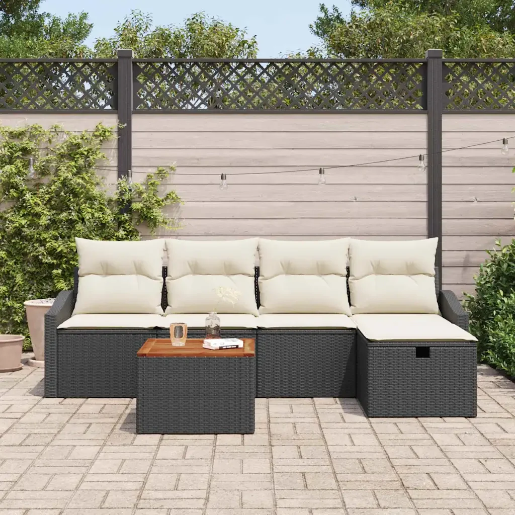 Set Divano da Giardino con cuscino 6 pcs Nero polyrattan 3359558 - Image 3