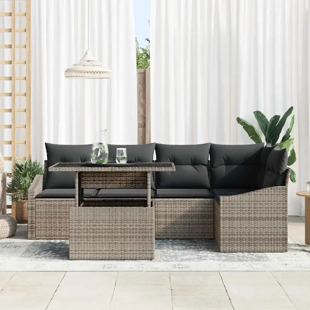 Set Divano da Giardino con cuscino 6 pcs Grigio 3349005 - Image 3