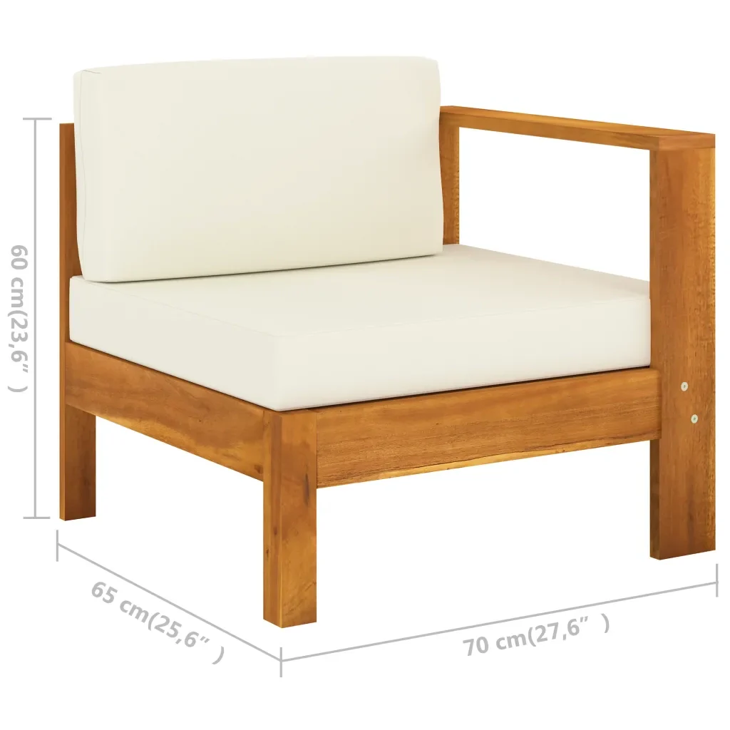 Set Divani Giardino 6 pz Cuscini Bianco Crema in Legno d'Acacia cod mxl 41688 - Image 9