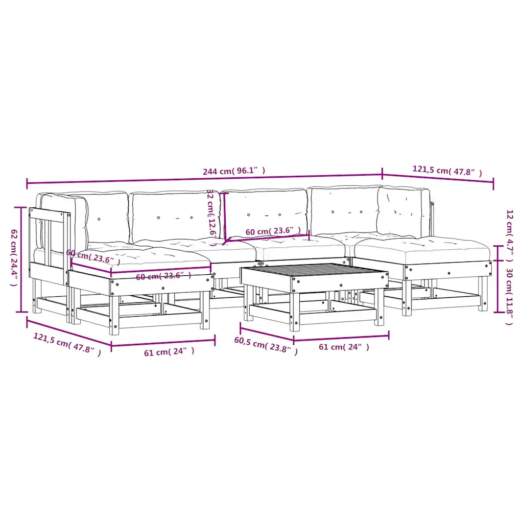 Set Divani Giardino 7 pz con Cuscini Legno Massello di Douglas 3185925 - Image 9