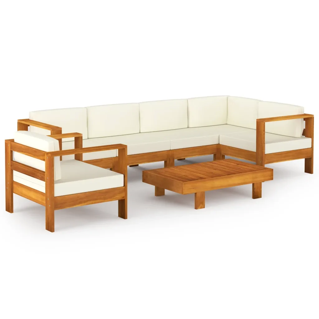 Set Divani Giardino 7 pz Cuscini Bianco Crema in Legno d'Acacia cod mxl 41689 - Image 2