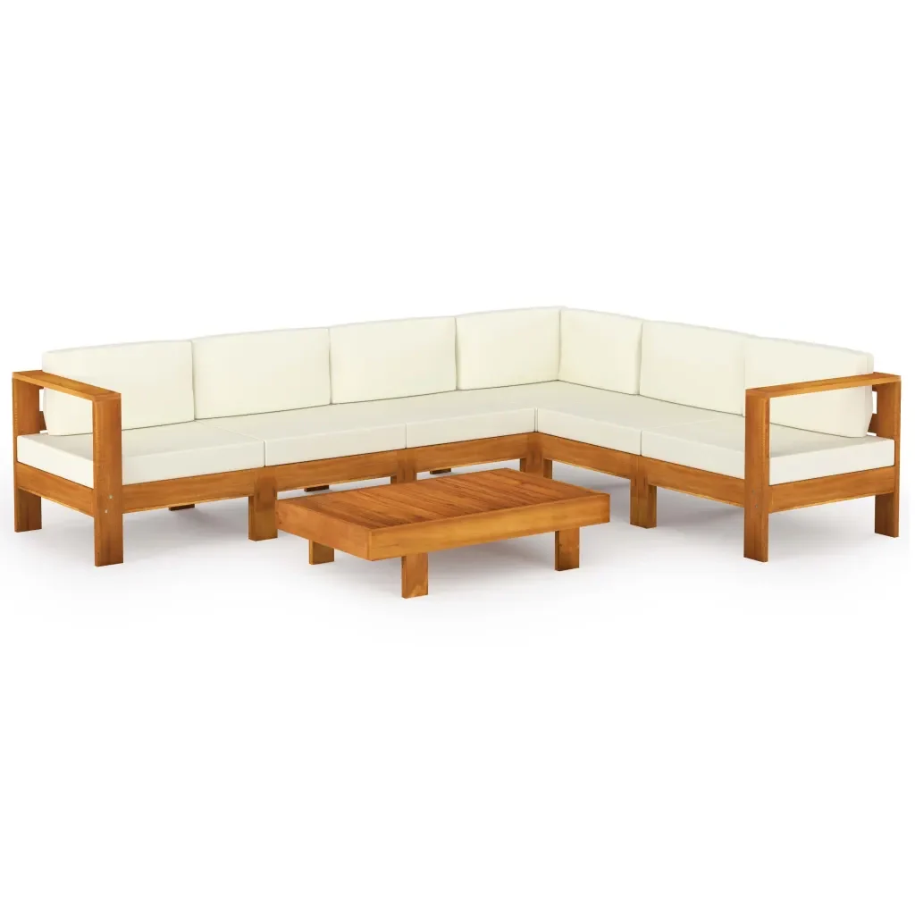 Set Divani Giardino 7 pz Cuscini Bianco Crema in Legno d'Acacia cod mxl 41693 - Image 2