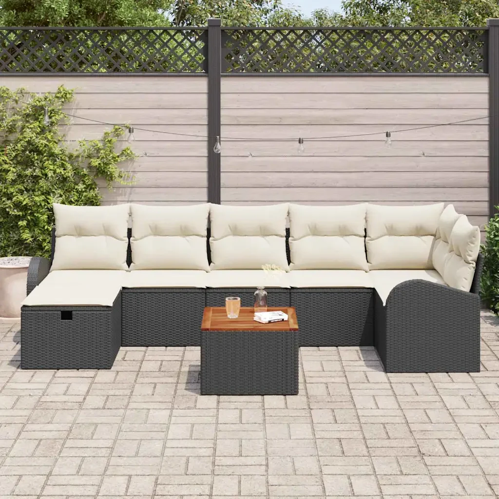 Set Divano da Giardino con cuscino 8 pcs Nero polyrattan 3359516 - Image 3