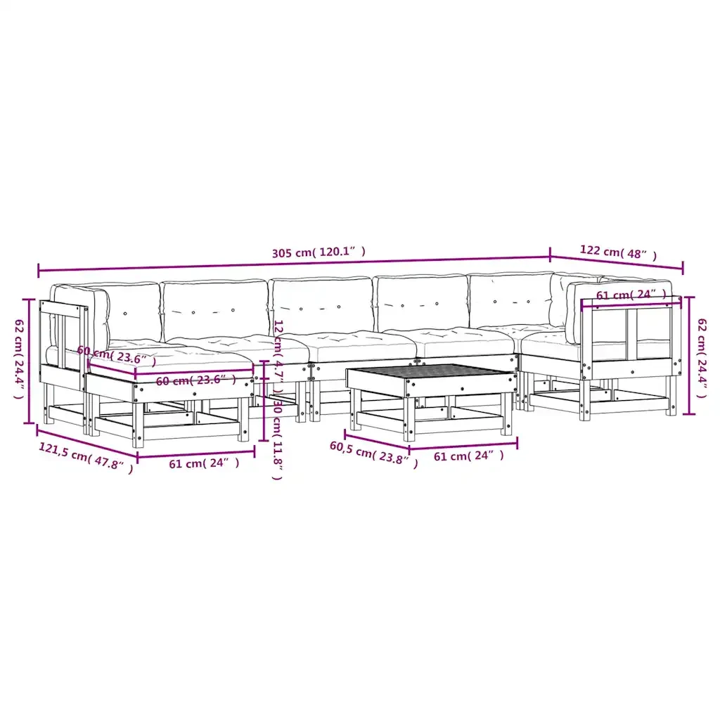 Set Divani Giardino 8 pz con Cuscini Legno Massello di Douglas 3185869 - Image 9