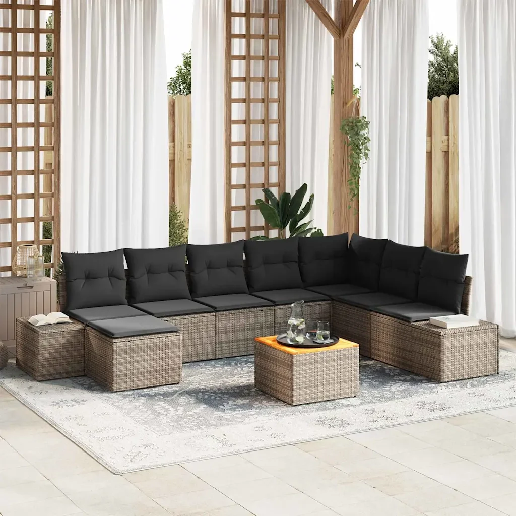Set Divano da Giardino con cuscino 9 pcs Grigio polyrattan 3347993