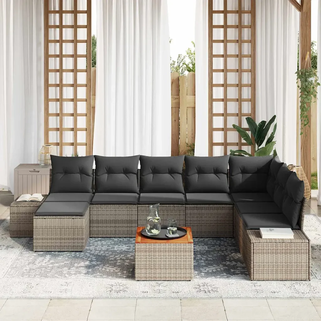 Set Divano da Giardino con cuscino 9 pcs Grigio polyrattan 3347993 - Image 3