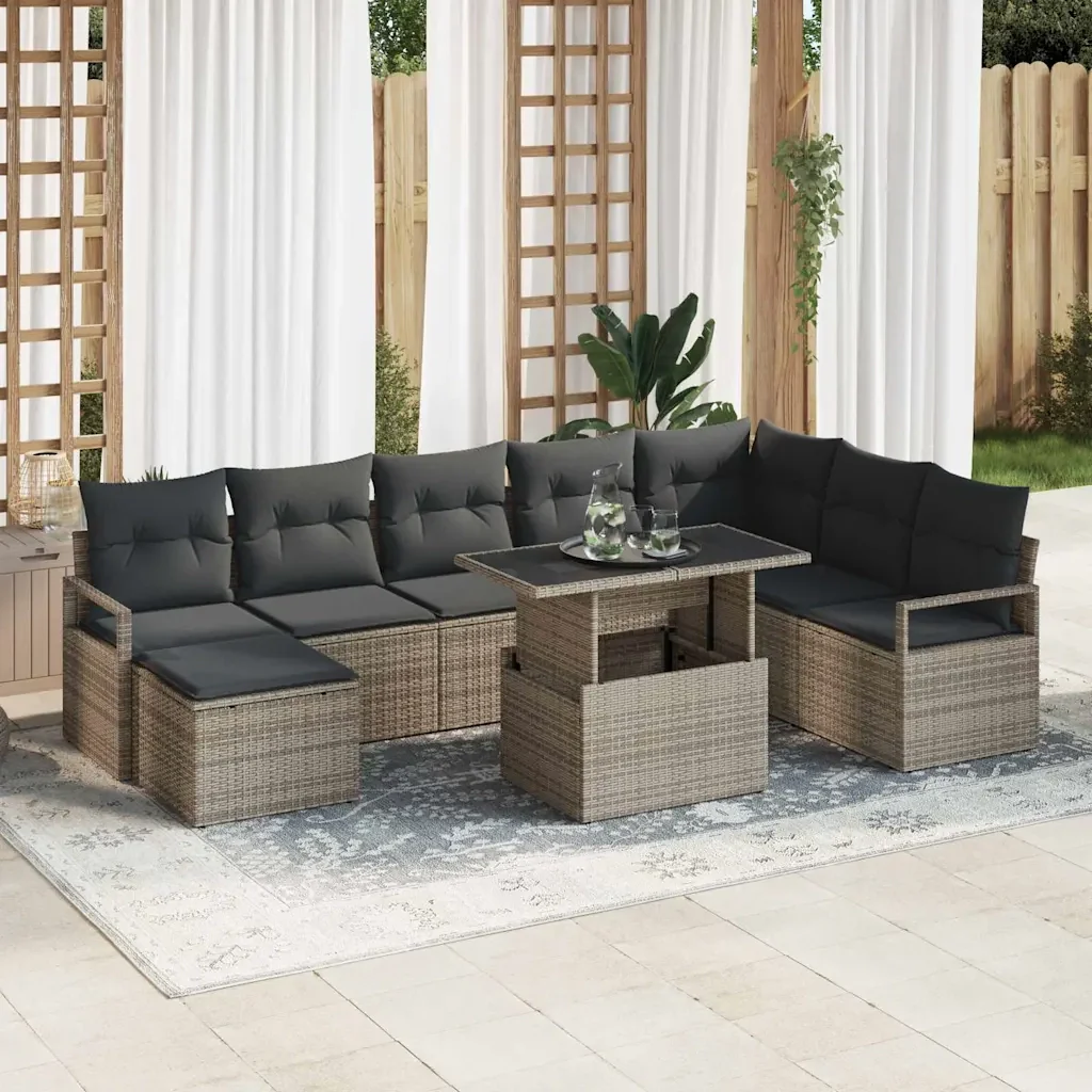Set Divano da Giardino con cuscino 9 pcs Grigio 3348875