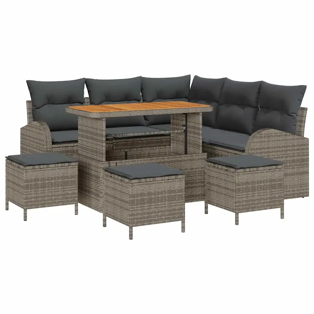 Set Divano da Giardino con cuscino 9 pcs Grigio polyrattan 3362403 - Image 2