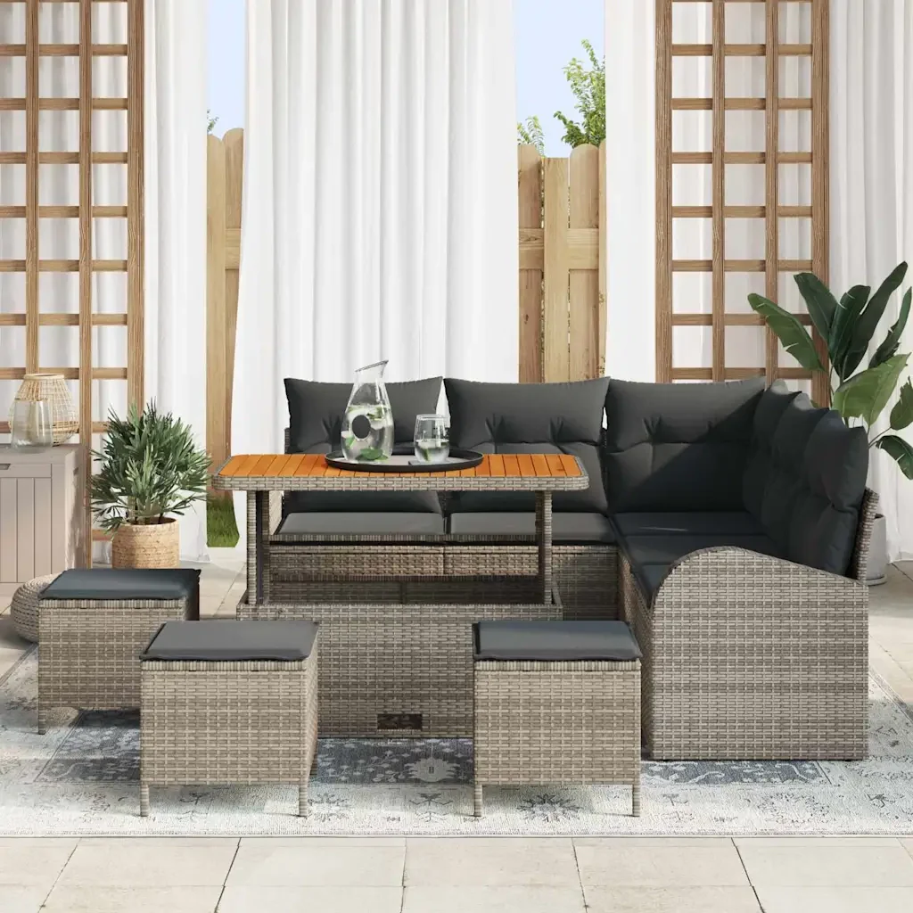 Set Divano da Giardino con cuscino 9 pcs Grigio polyrattan 3362403 - Image 3