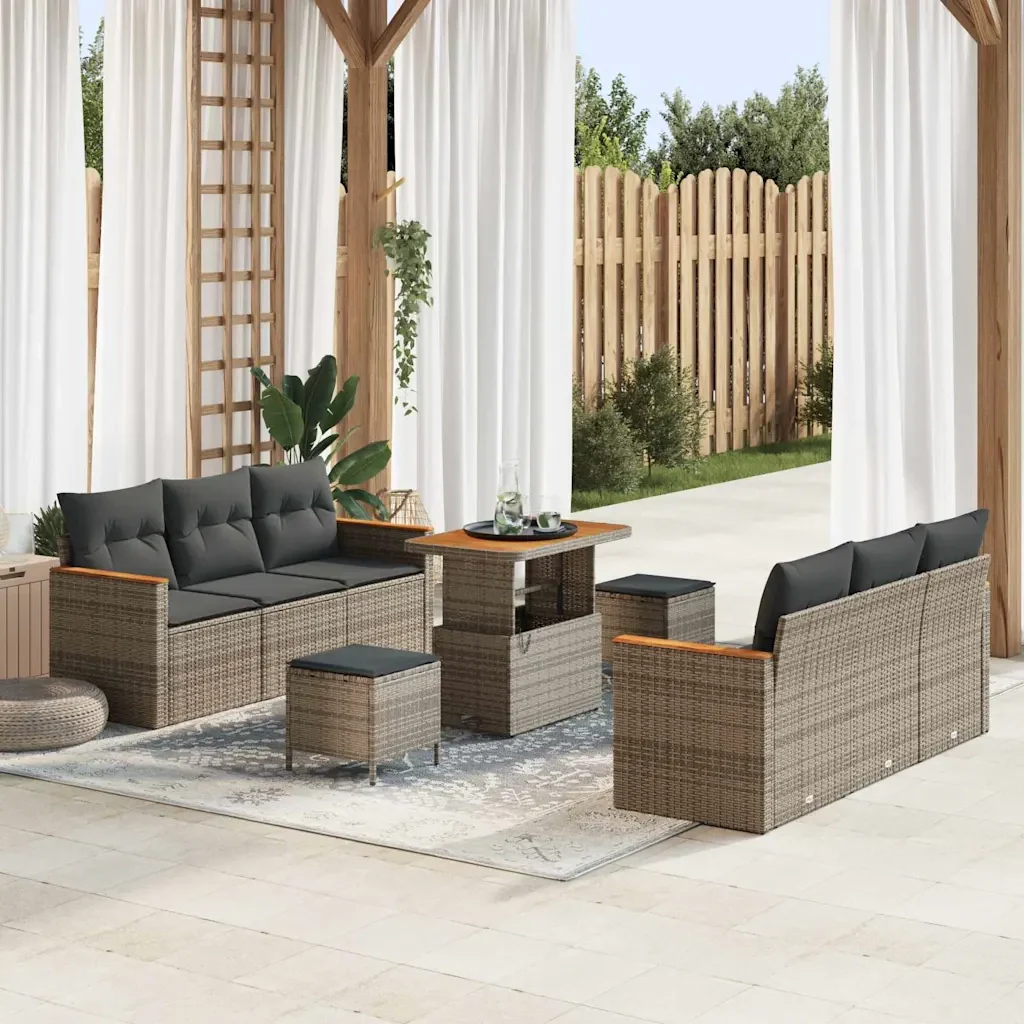Set Divano da Giardino con cuscino 11 pcs Grigio polyrattan 3364953