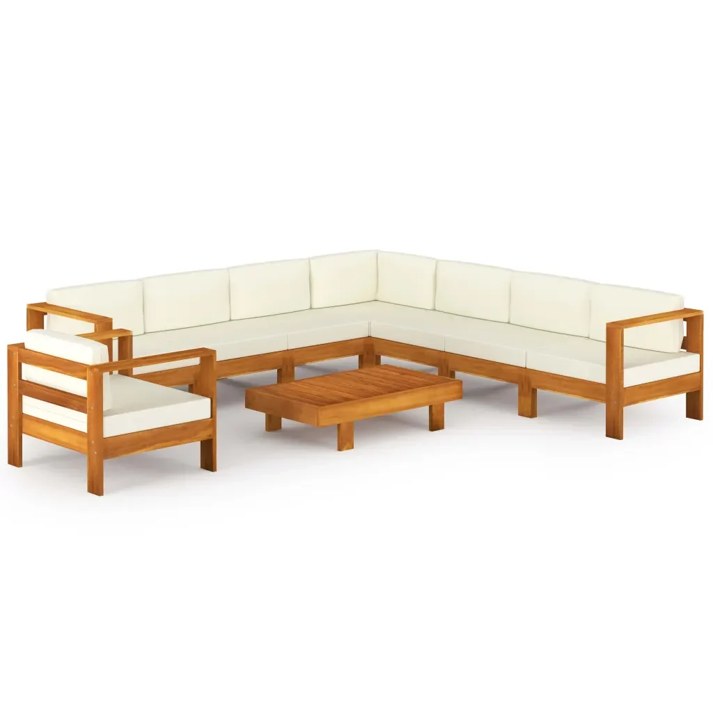 Set Divani Giardino 9 pz Cuscini Bianco Crema in Legno d'Acacia cod mxl 37850 - Image 2