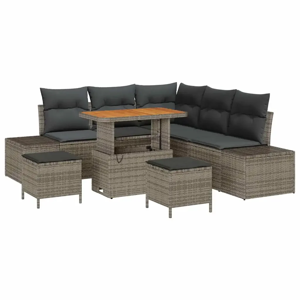 Set Divano da Giardino con cuscino 8 pcs Grigio Poly Rattan 3364738 - Image 2