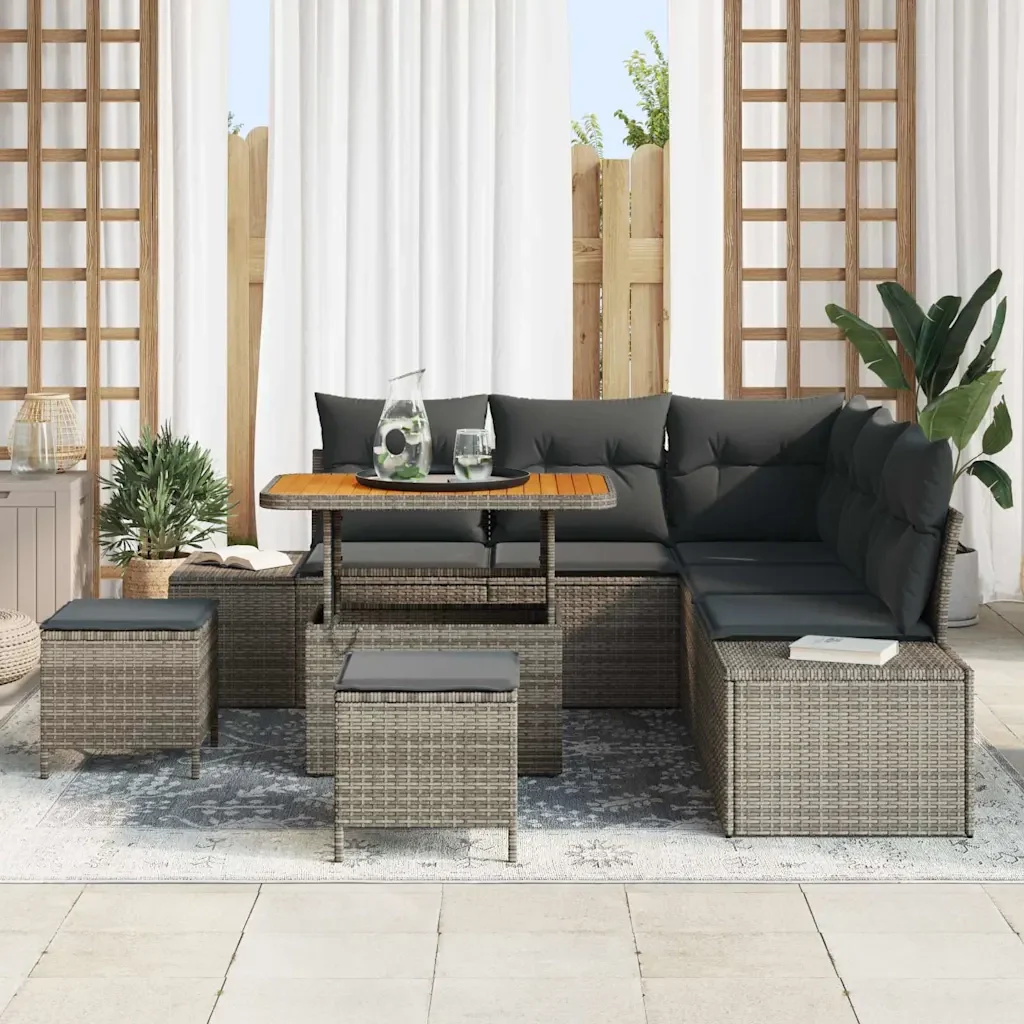 Set Divano da Giardino con cuscino 8 pcs Grigio Poly Rattan 3364738 - Image 3
