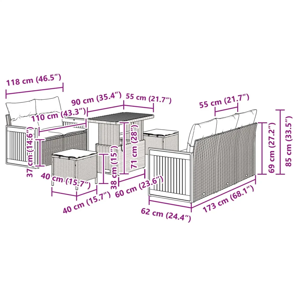 Set Divano da Giardino con cuscino 8 pcs Grigio 3363123 - Image 9