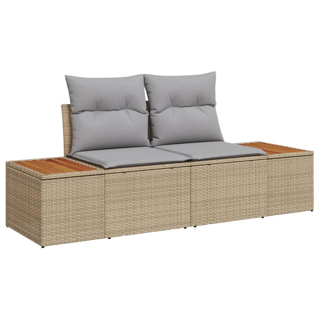 Set Divano da Giardino  10 Pezzi con Cuscini Beige Rattan Polietilene Acacia - Image 6