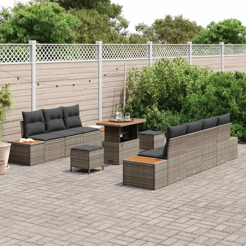 Set Divano da Giardino con cuscino 10 pcs Grigio Poly Rattan 3364833 - Image 3